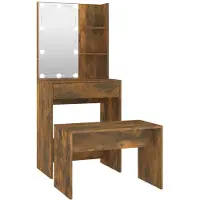 vidaXL Set di tavolini da toilette con LED in legno di rovere affumicato