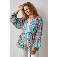 DIDI Kimono In Granite Green With Floral Medley Print Taglia: 34-36 | Accappatoi Outlet | Donna | Verde