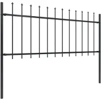 The Living Store Recinzione da giardino con punte di lancia in acciaio 5,1 x 0,8 m nero