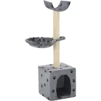 vidaXL Tiragraffi per gatti con colonne in sisal 105 cm Stampa a zampa Grigio