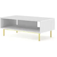 Homlando Tavolino RAVENNA B 90x60 cm struttura WHITE MATT / WHITE MATT Tavolino in MDF Stile italiano con elementi fresati Gambe in metallo oro o nero Piedini in metallo