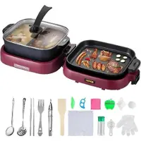 OEM Griglia barbecue 2 in 1 in alluminio, 2000 W, antiaderente, 70 x 29 x 25,5 cm, multifunzionale, portatile