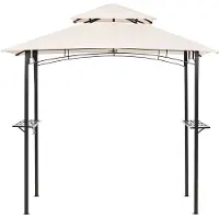 Beliani Gazebo Tessuto beige Acciaio nero 240 x148 cm Struttura in metallo Tettoia con ganci e mensole Tenda gazebo da giardino