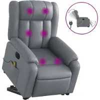 vidaXL Poltrona per massaggi con ausilio per la posizione eretta elettrica in Pelle finta grigia