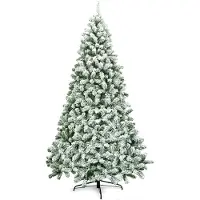 Costway Albero di Natale artificiale 225 cm, albero di Natale con neve, 1346 cime in PVC, supporto in metallo e sistema pieghevole, albero di Natale albero artificiale di Natale