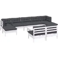 vidaXL Set da giardino lounge da 10 pezzi con cuscini, bianco, legno di pino