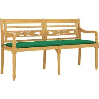 vidaXL Panca Batavia con cuscino verde 150 cm in teak massiccio