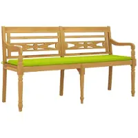 vidaXL Panca Batavia con cuscino verde chiaro 150 cm in legno massiccio di teak