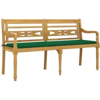 vidaXL Panca Batavia con cuscino verde 150 cm in teak massiccio