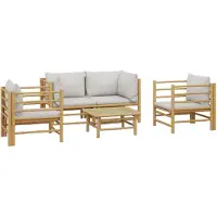 vidaXL set di 5 pezzi per salotto da giardino con cuscini in bambù grigio chiaro
