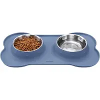 Unyqoos Contenitore per alimenti per animali con fondo antiscivolo - Set composto da ciotola per cibo e ciotola per acqua per cani o gatti - 400 ml - In acciaio