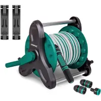 Vonroc Avvolgitubo con tubo da giardino da 15 m | Include testina getto acqua, connettori tubo flessibile e connettore rubinetto