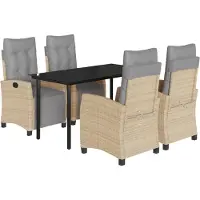 vidaXL Set da pranzo da giardino 5 pezzi con cuscini Beige mix rattan polivalente