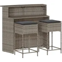vidaXL Set bar da giardino 3 pezzi con cuscini in polirattan grigio