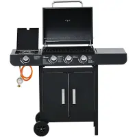 Outsunny barbecue a gas barbecue carrello con 4 bruciatori mobile multifunzione metallo