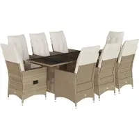 vidaXL set da pranzo da giardino 9 pezzi con cuscini Beige poly rattan