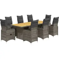 vidaXL Set bistrot da giardino da 9 pezzi con cuscini in polirattan grigio