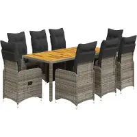 vidaXL Set bistrot da giardino da 9 pezzi con cuscini in polirattan grigio