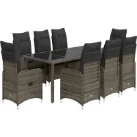 vidaXL Set bistrot da giardino da 9 pezzi con cuscini in polirattan grigio