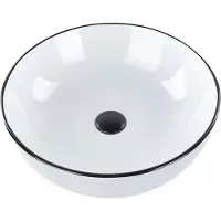 Beliani Lavabo da appoggio in Vetroceramica bianca ⌀ 42 cm bordo nero superficie lucida forma rotonda stile moderno bagno