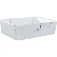 Beliani Lavandino da bagno in Vetroceramica bianca effetto marmo rettangolare 49 x 38 cm stile glam
