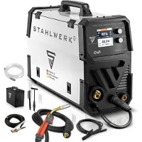 Stahlwerk Saldatrice MIG/MAG 200 a doppio impulso Pro - con 200 A, funzione a impulsi e doppio impulso, con capacità MMA (mano E), inclusa torcia di saldatura MIG/MAG AK25/MB25