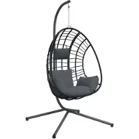 vidaXL Sedia pensile a uovo con piedistallo in rattan antracite e acciaio