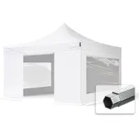 TOOLPORT 4x4m gazebo pieghevole PVC con laterali (finestre panoramiche), PROFESSIONAL alluminio, bianco