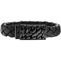 Police Bracciale In Pelle Nera Per Uomo Pj25729Blb01 Lunghezza 17 Cm — Bracciale