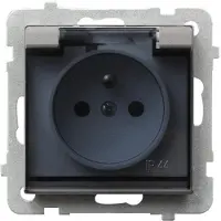 Ospel Presa di corrente ad incasso IP-44 Argento opaco Sportello fumogeno GPH-1RZ/M/38/D