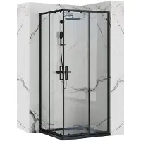 REA Cabina Doccia Punto Black 80X80 + Piatto Doccia Savoy Biały