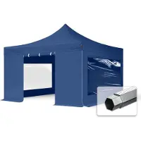 TOOLPORT 4x4m gazebo pieghevole PES con laterali (finestre panoramiche), PROFESSIONAL alluminio, blu