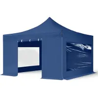 TOOLPORT 4x4 m gazebo pieghevole con laterali (finestre panoramiche), PREMIUM acciaio, blu scuro