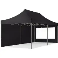 TOOLPORT 3x6m gazebo pieghevole con laterali (finestre panoramiche), PREMIUM acciaio, nero