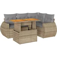 vidaXL Set di divani da giardino 5 pezzi con cuscini Beige poly rattan