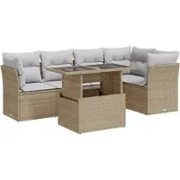 vidaXL Set di divani da giardino 6 pezzi con cuscini Beige poly rattan