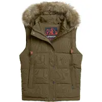 Superdry per donna. W5011551A Gilet imbottito in pelliccia sintetica verde Everest (M), Casual, Poliestere