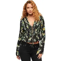 Superdry per donna. W6011969A Camicetta 70S floreale nera (S), Nero, Casual, Viscosa, Manica corta
