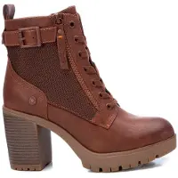 Refresh per donna. 17123201-CAMEL Stivaletti con fibbia -Altezza tacco 8cm- marrone (38), 5 a 8cm, Stringhe, Cerniera, Casual, Imitazione cu