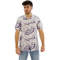 Superdry per uomo. M4010810A Camicia in lino stampato bianco (S), Casual, Manica corta