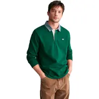Gant per uomo. 2004082 Polo in chambray verde (L), Casual, Cotone, Manica lunga