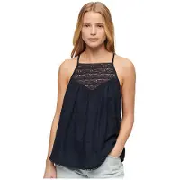 Superdry per donna. W6011860A Canotta in pizzo blu scuro (L), Casual, Viscosa, Senza maniche / cinghie, Navy
