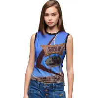 Superdry per donna. W6011959A Canotta nera con sottostampa (XS), Nero, Casual, Cotone, Senza maniche / cinghie