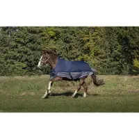 Ekkia EQUITHÈME TYREX 600 D, coperta alta con collo, 150 g, coperta da esterno, coperta invernale, colore: blu navy/grigio, taglia: lunghezza dorso 150 cm, imbottitura in fibra di poliestere 150 g