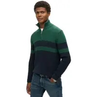 Superdry per uomo. M6110651A Maglione con mezza zip Cotton Classics Stripe verde, blu navy (M), Casual, Cotone