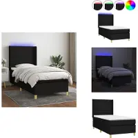 vidaXL Letto a molle con materasso e LED in tessuto nero 100x200 cm - Letti e strutture letto