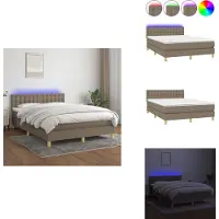 vidaXL Letto a molle con materasso e tessuto LED Taupe 140x200 cm - Letti & strutture letto
