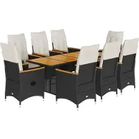 vidaXL set da pranzo da giardino 9 pezzi con cuscini in rattan nero poli
