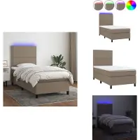 vidaXL Letto a molle con materasso e tessuto LED Taupe 100x200 cm - Letti & strutture letto