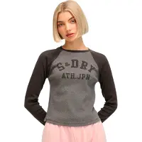 Superdry per donna. W6011957A Maglietta Athletic Rib Slim nera (XXS/XS), Casual, Grigio, Cotone, Manica lunga